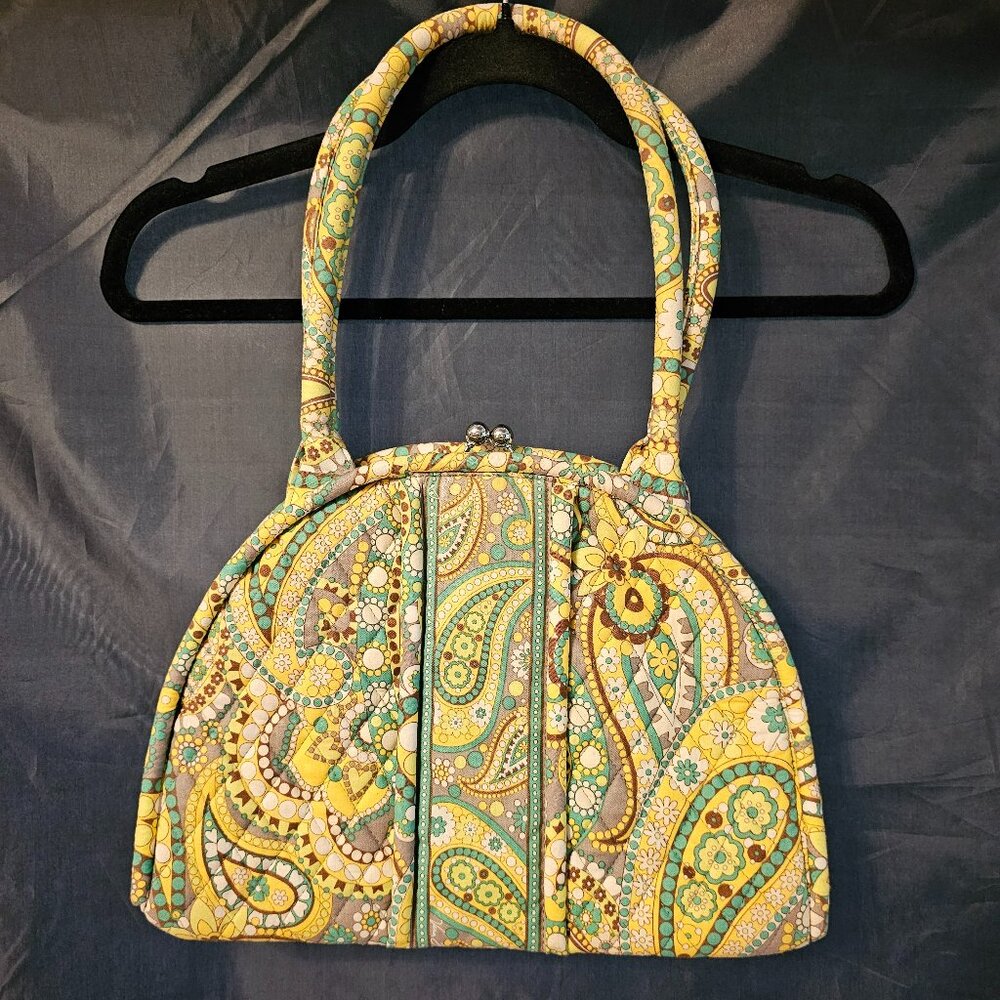 Vera Bradley Yellow Green Paisley Quilted kiss lock Shoulder Bag